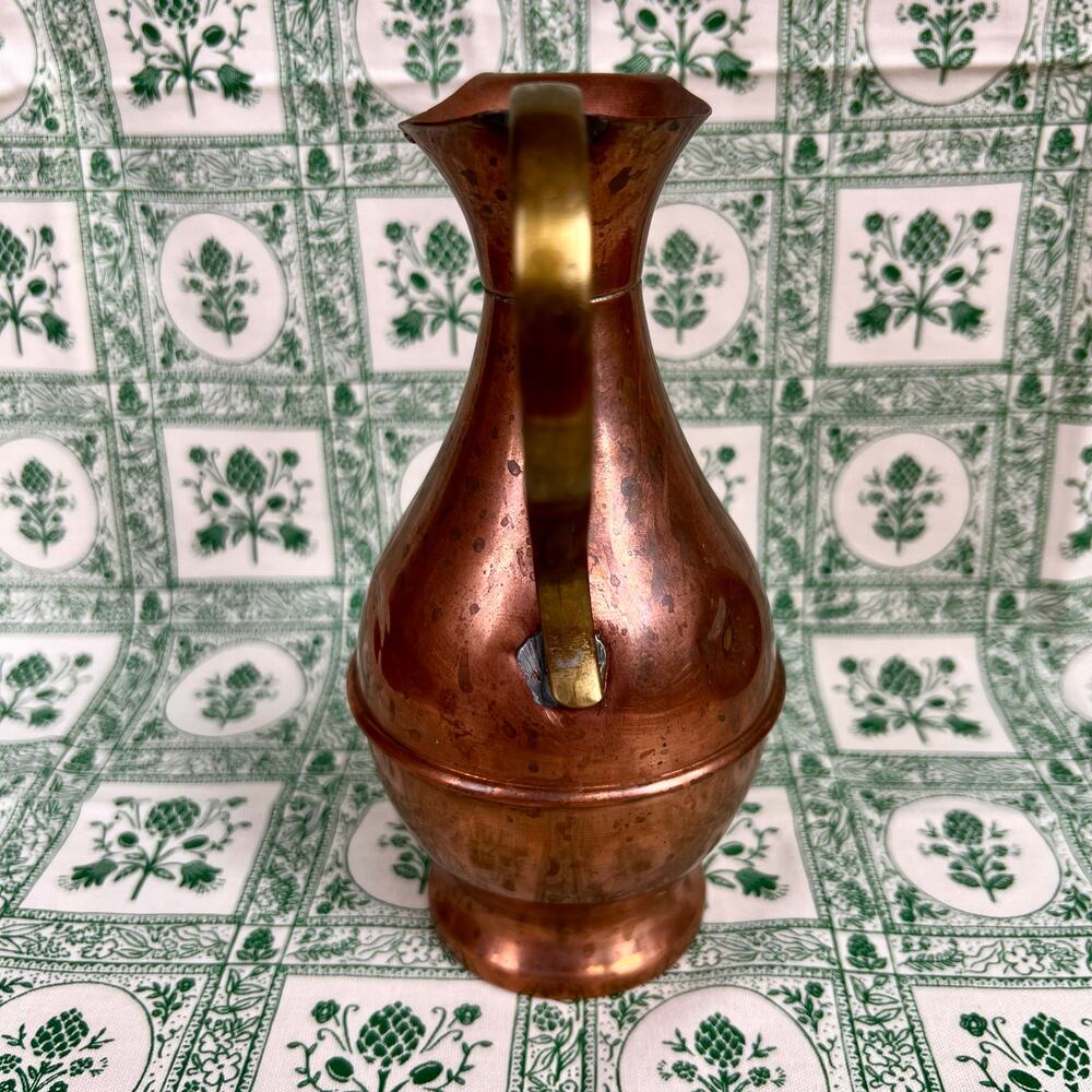 Vintage 50s Copper Pitcher Jug Brass Handle Rustic Country Decor - Picture 8 of 10